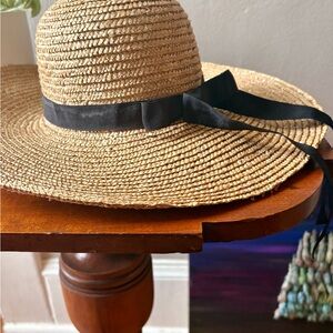 Straw Sun Hat with Black Ribbon